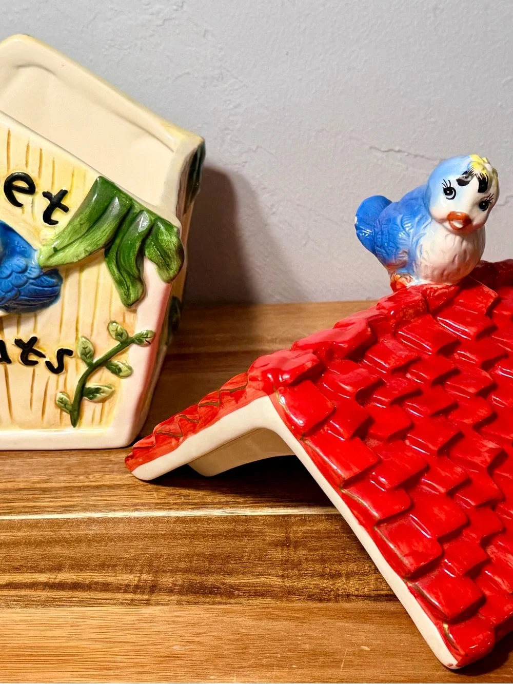 Vintage 1970s Tweety Treats Bluebird Cookie Jar | Ceramic Birdhouse Canister